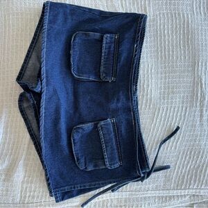 Dark Blue Denim Shorts with Pockets